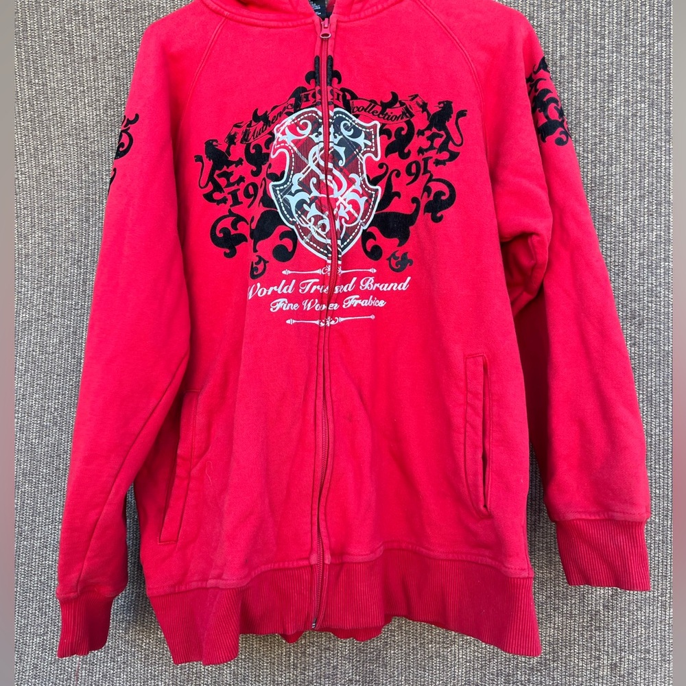 Southpole zip up hoodie L black graphics front and sleeves Vintage RARE Y2K